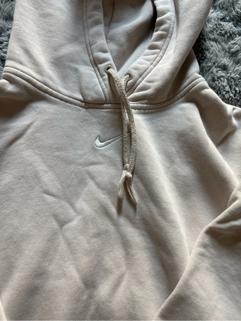 Nike Beige Pullover Hoodie with Small White Swoosh